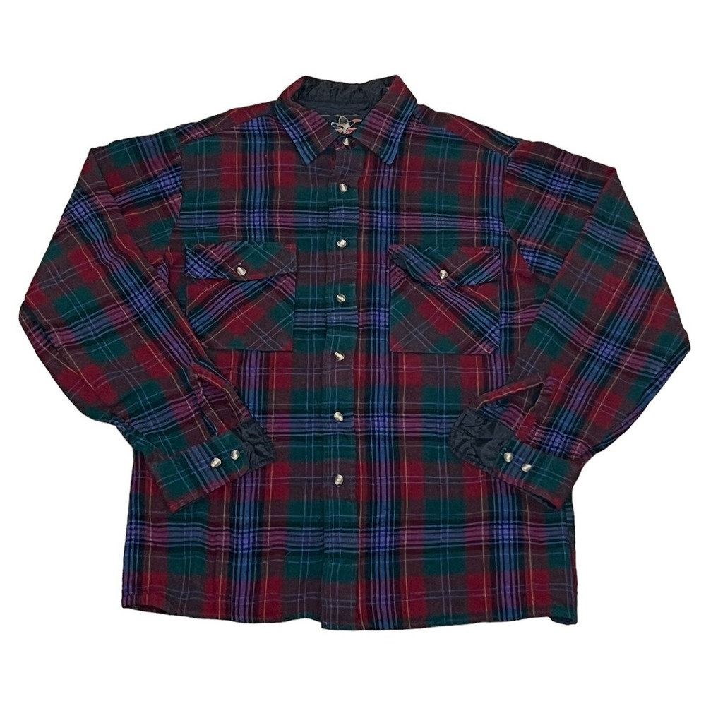 BackPacker Sportswear Red Blue Medium Plaid Flannel Shirt - Picture 2 of 8